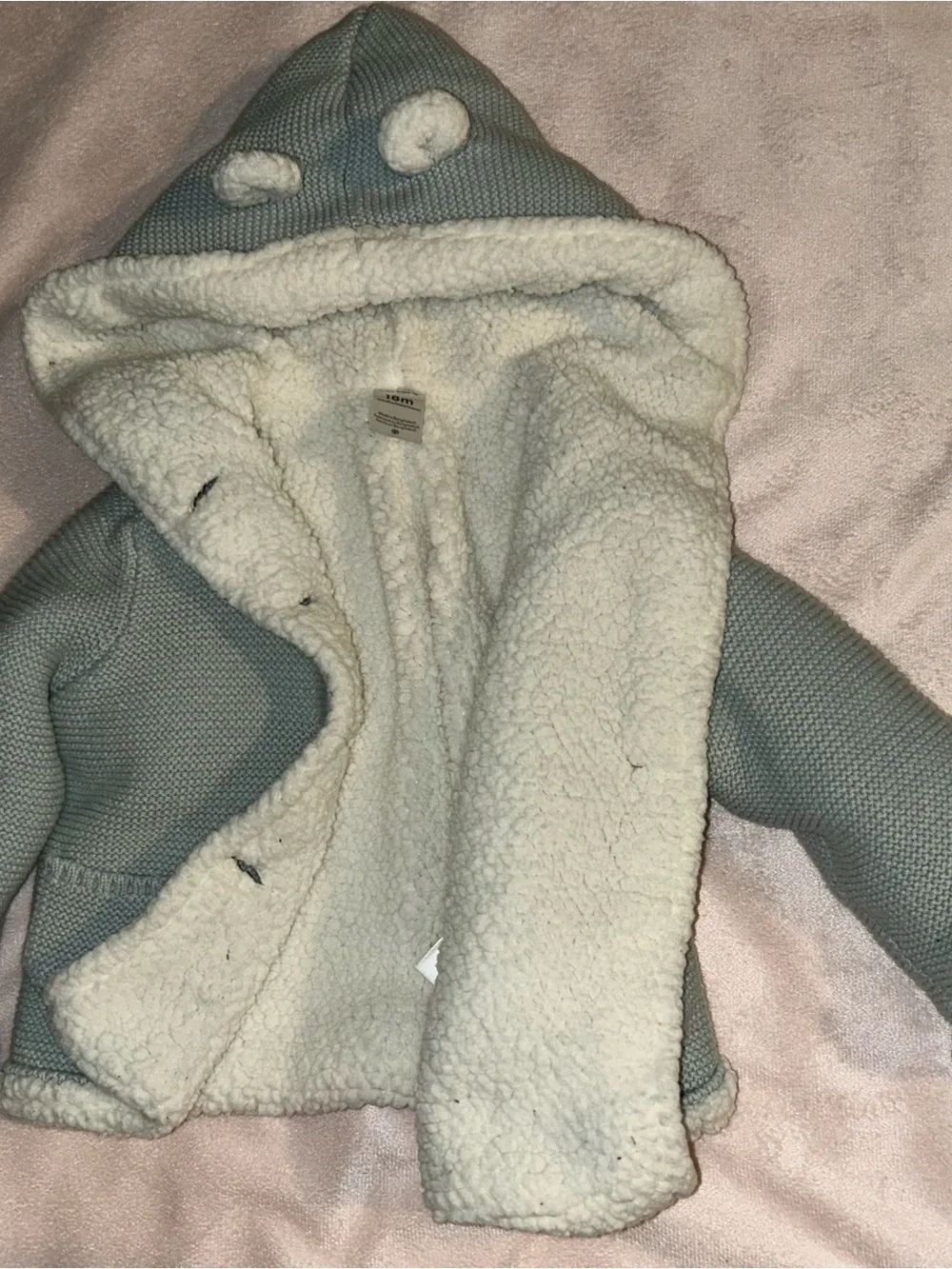 Carter's Light Blue Knit Hooded Jacket with White Faux Sherpa Trim